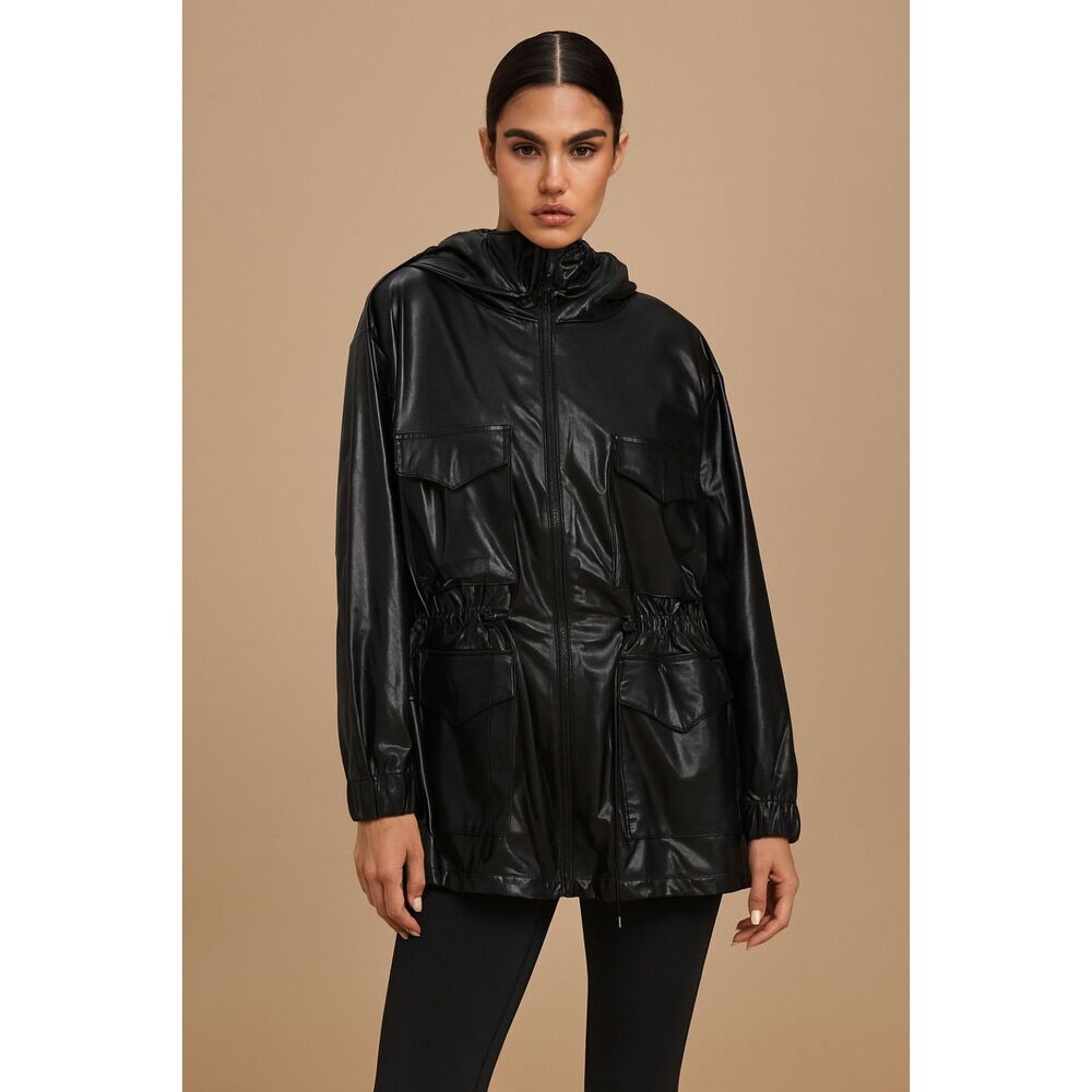 NWT Norma Kamali Black Short Cargo Hoodie Jacket Women's Size Medium
